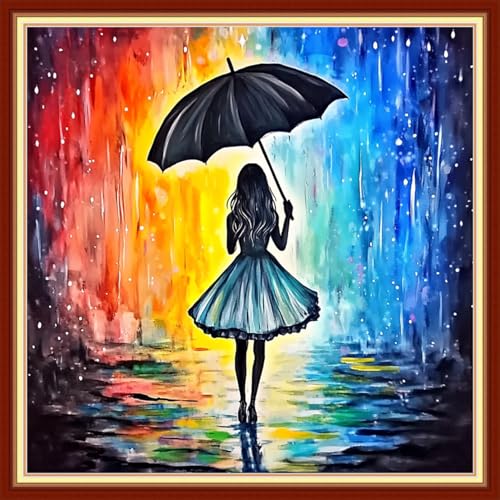 Redxing Stamped Cross Stitch Kits Embroidery kit for Beginners Adults Full Range of Embroidery Patterns Starter Kits DIY Printed Cross Stitch Kits Needlepoint Kits 11CT-Umbrella Girl 18x18 inchs - color: Artskits15