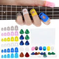 Guitar Fingertip Protectors, 30 Pcs 5 Sizes Soft Silicone Finger Tips Protectors with 10 Picks and Storage Box for Acoustic Electric Guitar Ukulele Banjo Mandolin