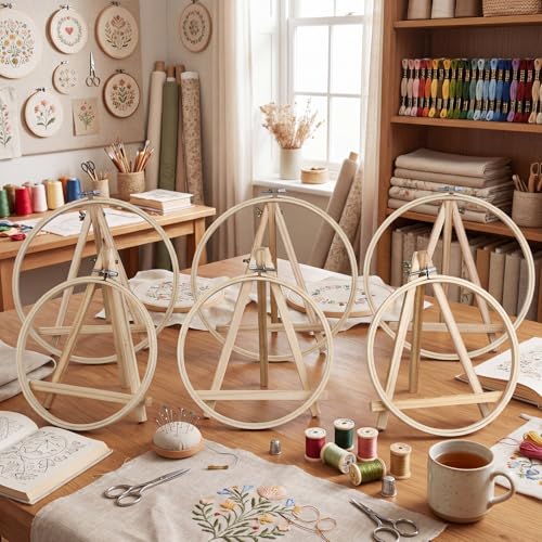 Novabright 12 Pcs Mini Bamboo Embroidery Hoops with Triangle Display Stand - size: Mini