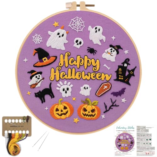Louise Maelys Halloween Embroidery Kit for Beginners with Pumpkin Ghost - color: Happy Halloween