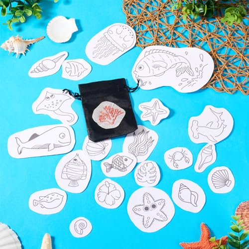 Magibeads 64 Patterns Sea Animal Fish Water Soluble Embroidery Patterns Jellyfish Koi Shell Conch Summer Ocean Beach Theme Stick and Stitch Embroidery Paper Wash Away for Beginners Starter - color: Sea Animal