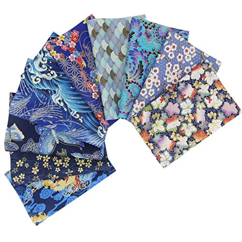 aufodara 10Pcs Cotton Craft Fabric Patchwork Bundle 20x25 cm, Japanese Style Printed Floral Beautiful Gold Patterns Bronzing Cloth for Sewing Quilting DIY Artcraft Handwork (Navy, Blue) - color: Navy, Blue