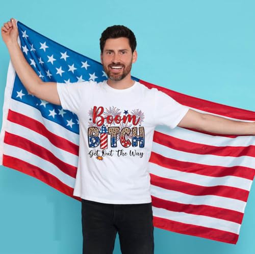 Independence Day Heat Transfer Iron on Patches 4th of July Sew Decoration Patriotic Flag Firework Boom Dwarf Car Pattern Washable Ready to Press Iron on Transfer Stickers for Hoodies Clothing 4 Sheets - color: 4th of July B