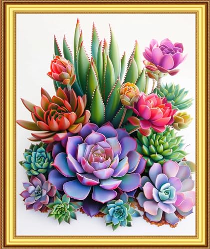 Foxnyart Stamped Cross Stitch Kits Full Range of Embroidery Needlework Starter Kits for Beginners Adults 11CT Embroidery Patterns Art Crafts DIY Needlepoint Kit-Flower Succulent Plant 16x20 inchs - color: DIYcolor18
