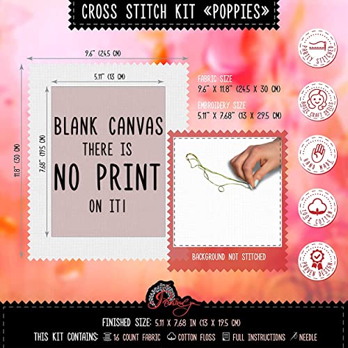 Povitrulya Counted Cross Stitch Kit “Poppies” | Poppy Wildflowers Hand Embroidery Kits for Adults | DIY Handmade Gift for Mother's Day - color: Poppies
