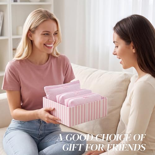 Sanwuta 3 Pcs Seersucker Pouch Cosmetic Bag Set,Light Pink - color: Light Pink