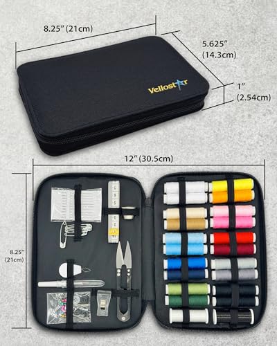 Vellostar Beginner Sewing Kit for Adults and Kids, 22 Threads, Travel Case - color: Beginner Black