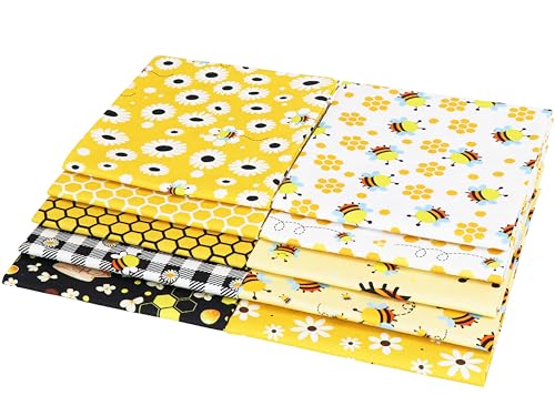 Craftido -25 Options- 100% Cotton Quilting Fabric Bundles 10pcs Fat Quarters 18”x21”-Medium Weight 5.2 oz- Soft Cotton for Quilting, Sewing Project, Patchwork, DIY Crafts – Honey Bees - color: Honey Bees