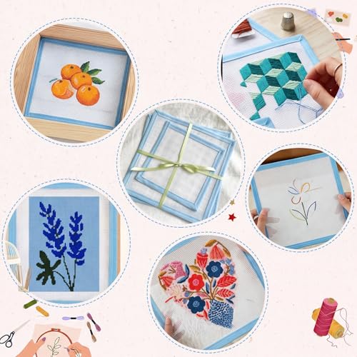 3 Pcs Blank Needlepoint Canvas 18 Mesh with Blue Bias Tape Edge - color: Blue