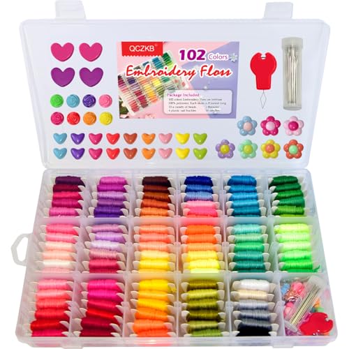 QCZKB Friendship Bracelet String 102 Skeins Fashionable Rainbow Color Embroidery Floss Cross Stitch Embroidery Thread Bracelet Yarn, Craft Floss with Beads，Tool kit