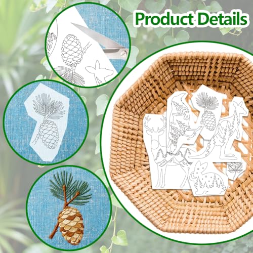 ORIGACH 4 Sheets 17 Pcs Water Soluble Embroidery Patterns Stabilizers - Pre-Printed Animal & Forest Plant Silhouettes Designs - Stick & Stitch Embroidery Paper for Hand Sewing Lovers - color: Animal & Forest Plant Silhouettes