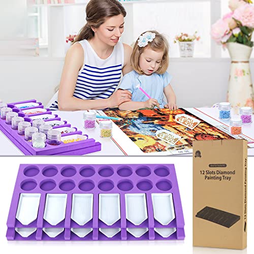 Diamond Painting Accessories Tray Organizer, Diamond Art Painting Beads Sorting Storage containers, Diamond Art Accessories Tools Kits for Rhinestones/5D Diamond Embroidery/DIY Crafts (12 Slots Trays) - color: 12 Slots Trays
