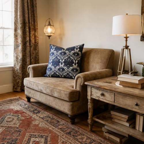 Slow Cow Embroidered Throw Pillow Cover 18 x 18 Inch Navy Blue - color: Navy Rose, size: 18" x 18" (Pack of 1)