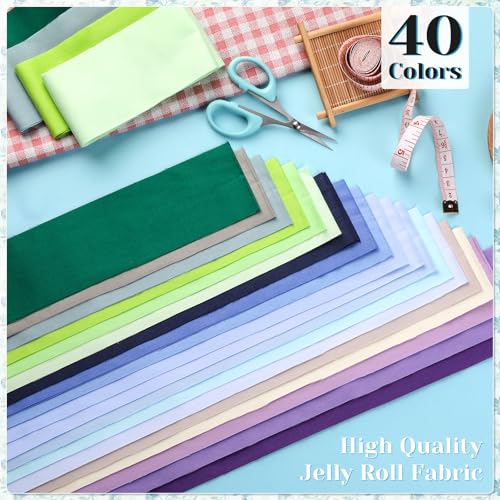 Jelly Roll Fabric, 40 PCS Jelly Roll, Blue-Green Series Quilting Fabric - color: Blue-green Series