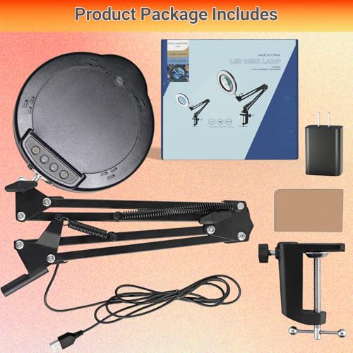 15X Magnifying Glass with Light, Real Glass Lens, 84 LEDs, 5 Color Modes, 10 Brightness Dimmable, Adjustable Swing Arm with Clamp, Hands-Free Magnifier for Reading, Crafts, Repair, Sewing, Close Work