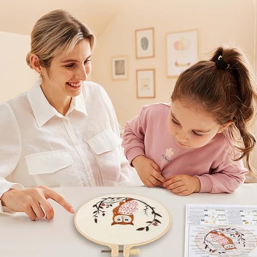 Beginner Owl Embroidery Kit for Adults, Pre-Printed with Video Tutorial - color: Owl