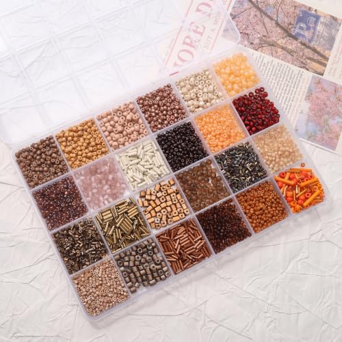 24 Grid Brown Glass Seed Bugle Tube Beads Kit for Jewelry Making DIY Craft - color: Brown, size: 24 Grid