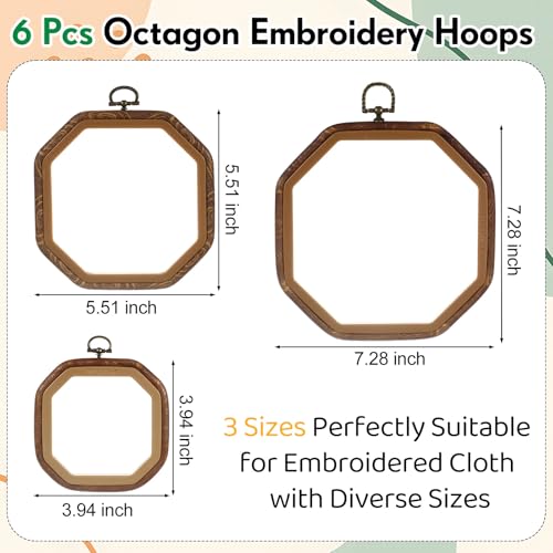 BrightRow 6 Pcs Large Embroidery Hoop Set Decorative Imitated Wood Display Frame Cross Stitch Hoop Ring for Art Craft DIY Sewing and Hanging Ornaments Decor (Octagonal,10+13.9+18.5 cm) - size: 10+13.9+18.5 cm, style: Octagonal