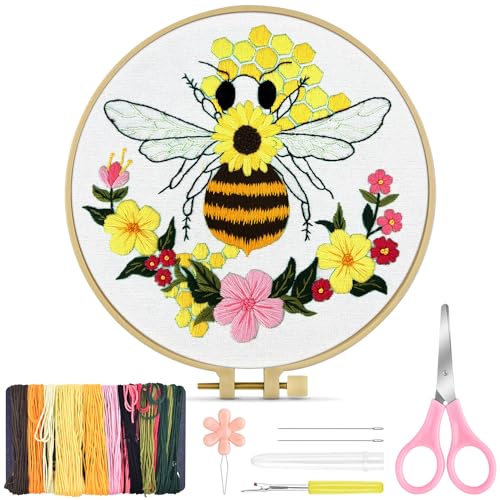 TINDTOP Embroidery Kit for Beginners Adult, Honeybee Embroidery Kit - color: Honeybee