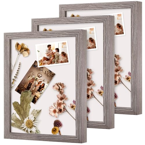 Muzilife 8x10 Shadow Box 3D Picture Frames, Glass, 3 Pack, Texture Gray - color: 3pc 8x10-texture Gray
