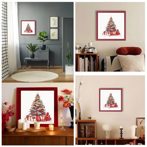Zhenqing Christmas Tree Cross Stitch Kit – 11CT 9.45x9.45 Inch Aida Cloth with Gifts & Stars – Festive Red, Gold & Indigo Holiday Embroidery Set(67908) - color: 67908