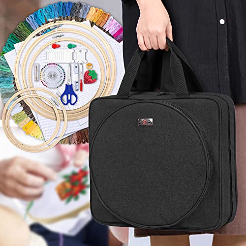 LoDrid Embroidery Kit, Embroidery Project Bag with Embroidery Kit, Black - color: Black