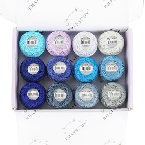 Rhapsody Pearl Cotton Thread Size 8 Crochet Thread Perle 12 Balls Egyptian Cotton Mercerized Hand Knitting, Embroidery, Sashiko, Cross-Stitch, Sewing, Needlepoint, DIY, Quilting (Set Persian Jewel) - color: SET Persian Jewel
