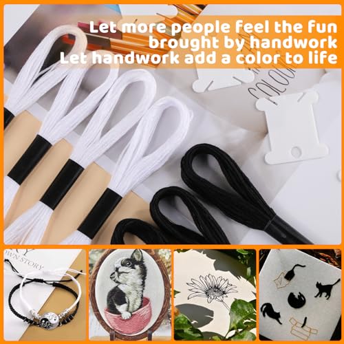 24 Skeins Embroidery Thread, Black and White Series Embroidery Floss - color: White+Black