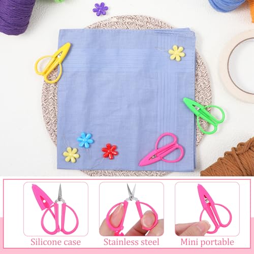 Sibba 4 Pack Mini Scissors 5PCS Embroidery Needle Threader Tool Small Edgy Scissors Plastic Flower Head Sewing Machine Needle Threader Tiny Detail Scissor Set for Hand Sewing Craft Knitting Quilting