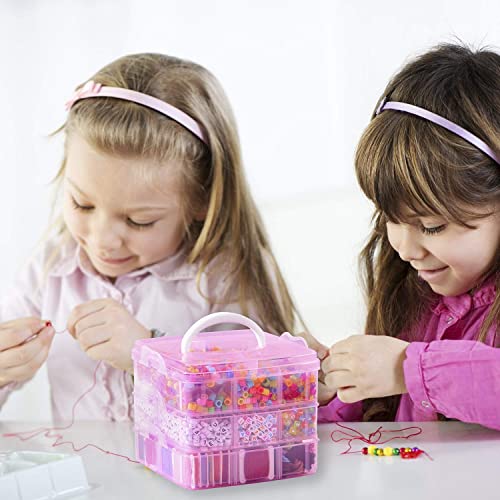 Peirich Bracelets Making Bead Kits, Includes 44 Colors Embroidery Floss with 3-Tier Organizer Storage Box, Over 4900 Beads for Friendship Bracelets, Jewelry Making Christmas Birthday Gift (Pink) - color: Pink