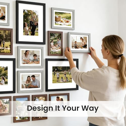 upsimples Picture Frames set of 19, Including 8x10, 5x7, 4x6 Rustic Frame - color: Black Gray Brown