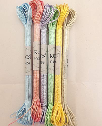 KCS 6-Strand Cross Stitch Metallic Variegated Pearl Shiny Embroidery Floss (6 skeins, Solid Color 3) - color: Solid color 3