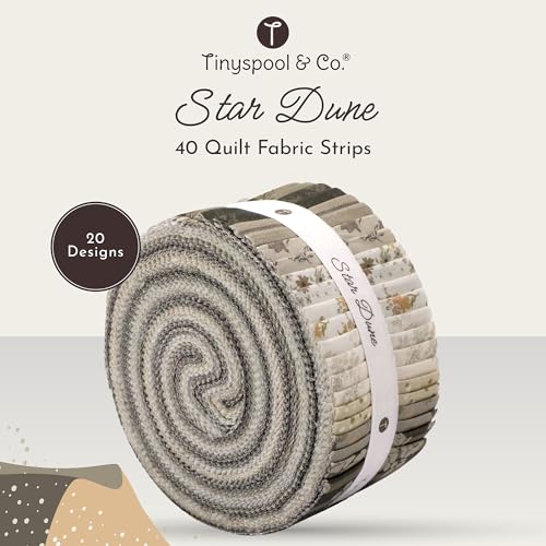 Tinyspool & Co.'s Twirlie Roll 40 Precut Quilting Fabric Strips for Quilting Supplies, Crafting, and Sewing, Soft Cotton Strip for Blanket, Rug, Upholstery, Home Decor, and Purse Making, Star Dune - color: Star Dune