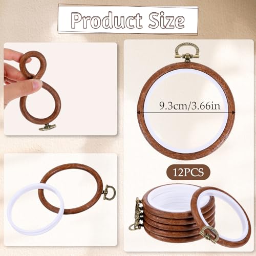 Oqqlin 12 Pcs Small Embroidery Hoop, 3 Inch Imitation Wood Embroidery Hoops Round Rubber Cross Stitch Hoop Ring for Sewing, DIY, Craft, Hanging Ornaments - size: 3 Inch