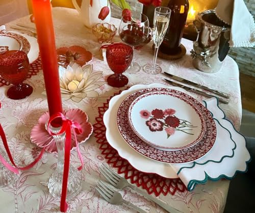 Green and White Napkins, Christmas Napkin, Scalloped Napkins, 100% Cotton Dinner Napkins Cloth Washable, Cloth Napkins Set of 4, Farmhouse, Events, Wedding, Napkin with Green Trim 18x18 - color: White/Green
