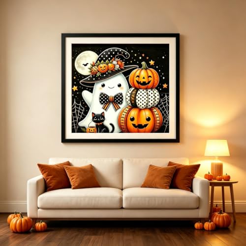 Cute Ghost Pumpkin Diamond Painting Kits for Adults, Halloween Diamond Art - color: KM1295-1
