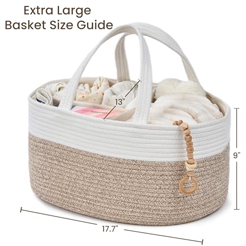 Diaper Caddy Organizer, Gift Basket for Baby Shower, Newborn Essentials - color: White&Beige Brown, size: XL