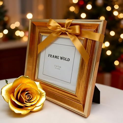 8x8 Gold Picture Frame, Real Glass, MDF, Black Backing, Wall/Tabletop - color: Gold, size: 8x8