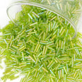 4000 Pcs Iridescent Light Green Glass Bugle Beads, 2 x 7 mm Embroidery Beads, Small Long Tube Seed Beads for Embroidery Craft Jewelry Making - color: Iridescent Light Green