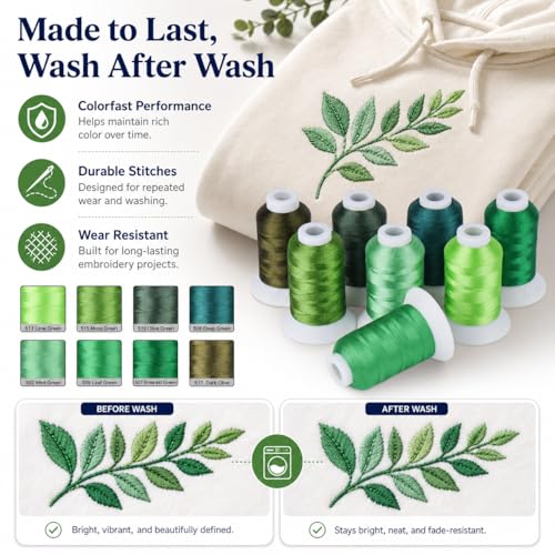 Simthread 8 Shades 550Yds Each 40WT Polyester Embroidery Thread Green Set - color: 550YGreenBrother