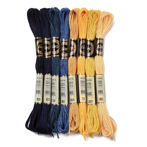 8 Skeins Embroidery Floss Friendship Bracelet String 0.5mm Cross Stitch Embroidery Thread for Jewelry Making Bracelet Knitting Stitching Craft Supplies, Blue & Yellow - color: Blue & Yellow, 8 Skeins