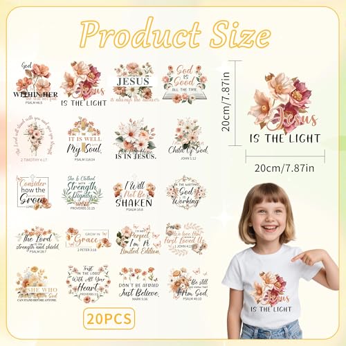 20 Sheets Bible Verse Iron on Transfers for T-Shirts - color: Bible Verse