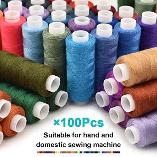 Sewing Thread Kit 100 Color All Purpose Polyester Thread kit 250 Yards Each Spool for Quilting Embroidery Thread Kit Hand and Machine Sewing