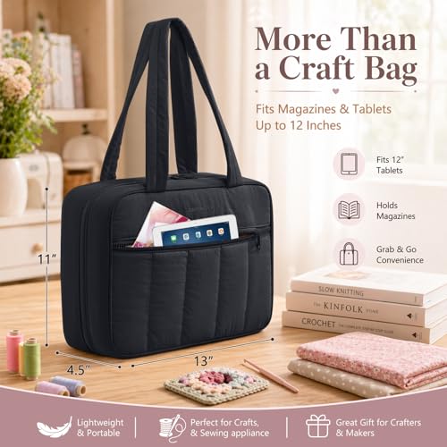 AMOIGEE Sewing Bag Organizer with 17 Clear Pockets and Tool Holders - color: Black