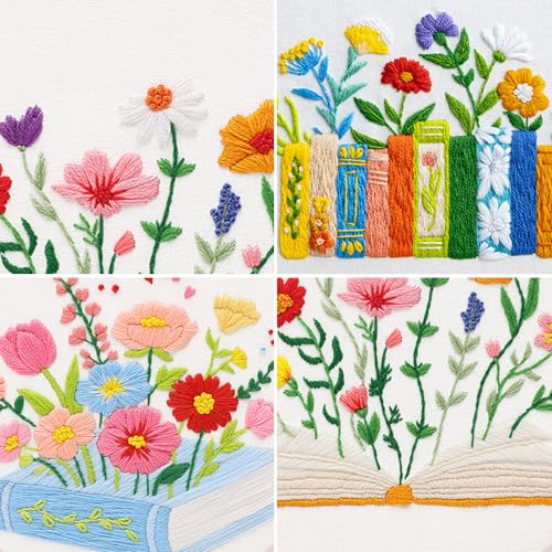 Louise Maelys 3 Pack Floral Book Embroidery Kit for Beginners DIY Craft - color: Book Flower