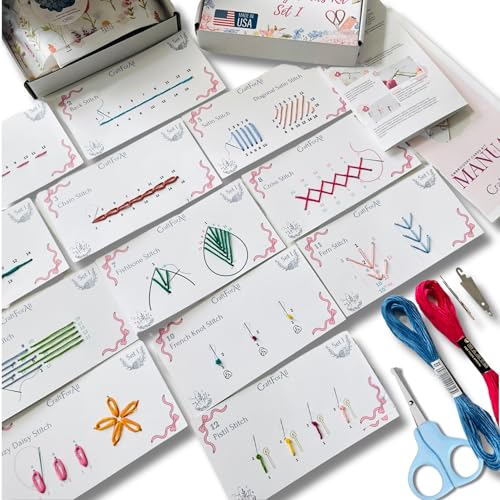 Perforated Embroidery Stitch Cards Starter DIY Kit, Beginner Colored Patterns, Premium Cardstock Cards, Complete Toolkit, Tools, Illustrated Step by Step Instructions Handmade Kit Gift for Her (Pink) - color: Pink