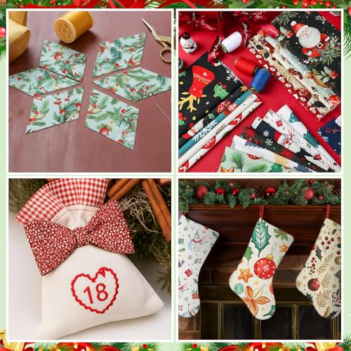 Tatuo 30 Pcs Christmas Cotton Fabric 10x10 Inch Floral Quilting Squares - style: Cute Christmas