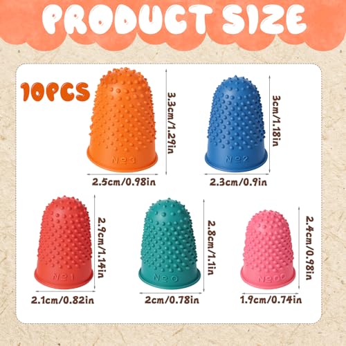 10 PCS Rubber Finger Tips Covers for Finger Protection 5 Colors and Sizes Reusable Thick Silicone Thimble Gripper for Paperwork Money Counting Hand Sewing Knitting Embroidery Crafts
