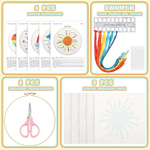Yinder 5 Set Embroidery Kit for Beginner Starter Kit, Rainbow - style: Rainbow