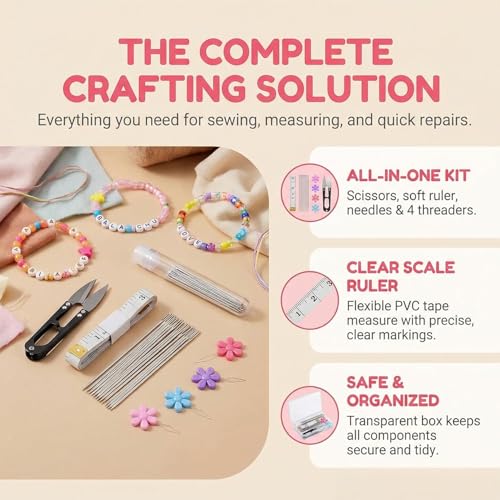 floatingsnow 60 Pcs Beading Needles for Jewelry Making, Size 10 Straight Fine Seed Beads Needles with Scissors and Threader for Beading, Embroidery